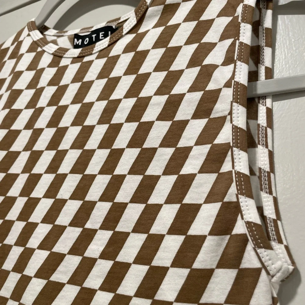 MOTEL Rocks Gimon Brown & White Checkered Crop Tank Top - S - Picture 3 of 11